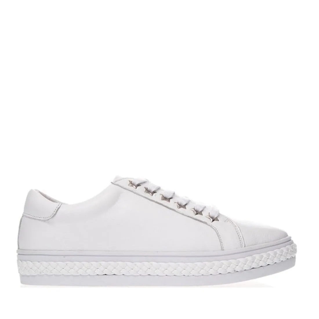 Alfie & Evie Plant White Leather Casual Shoe Lace Up Platform Sneaker