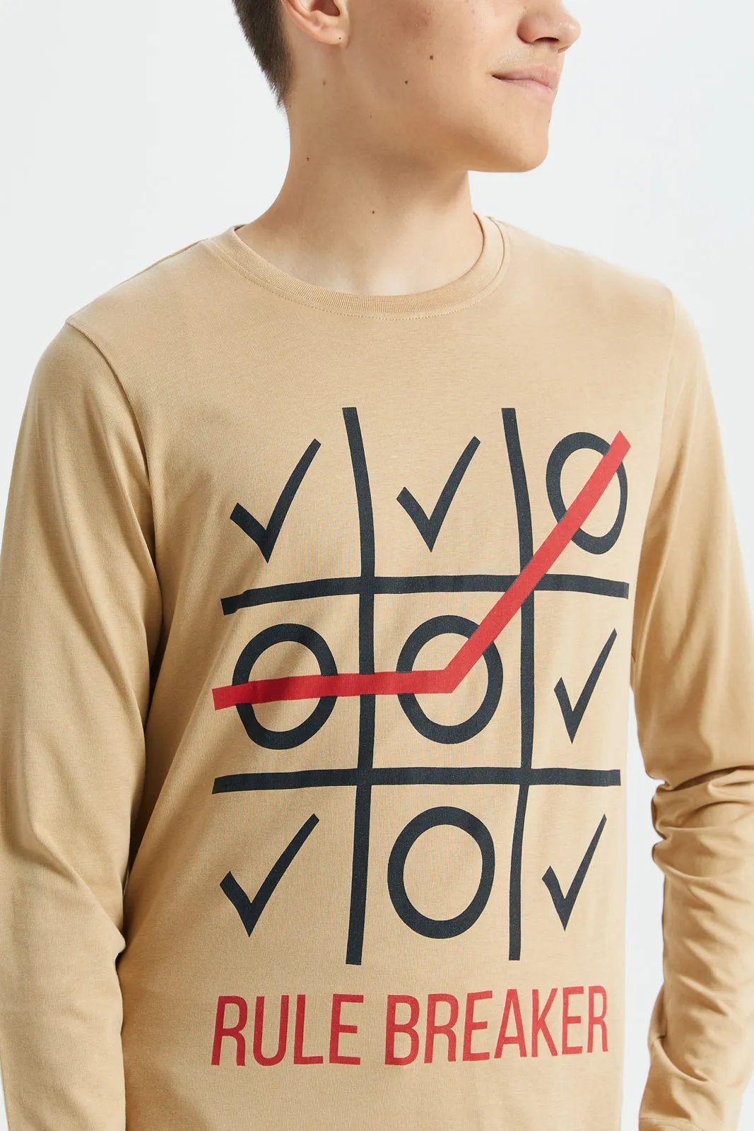 Beige Rule Breaker Print T-Shirt