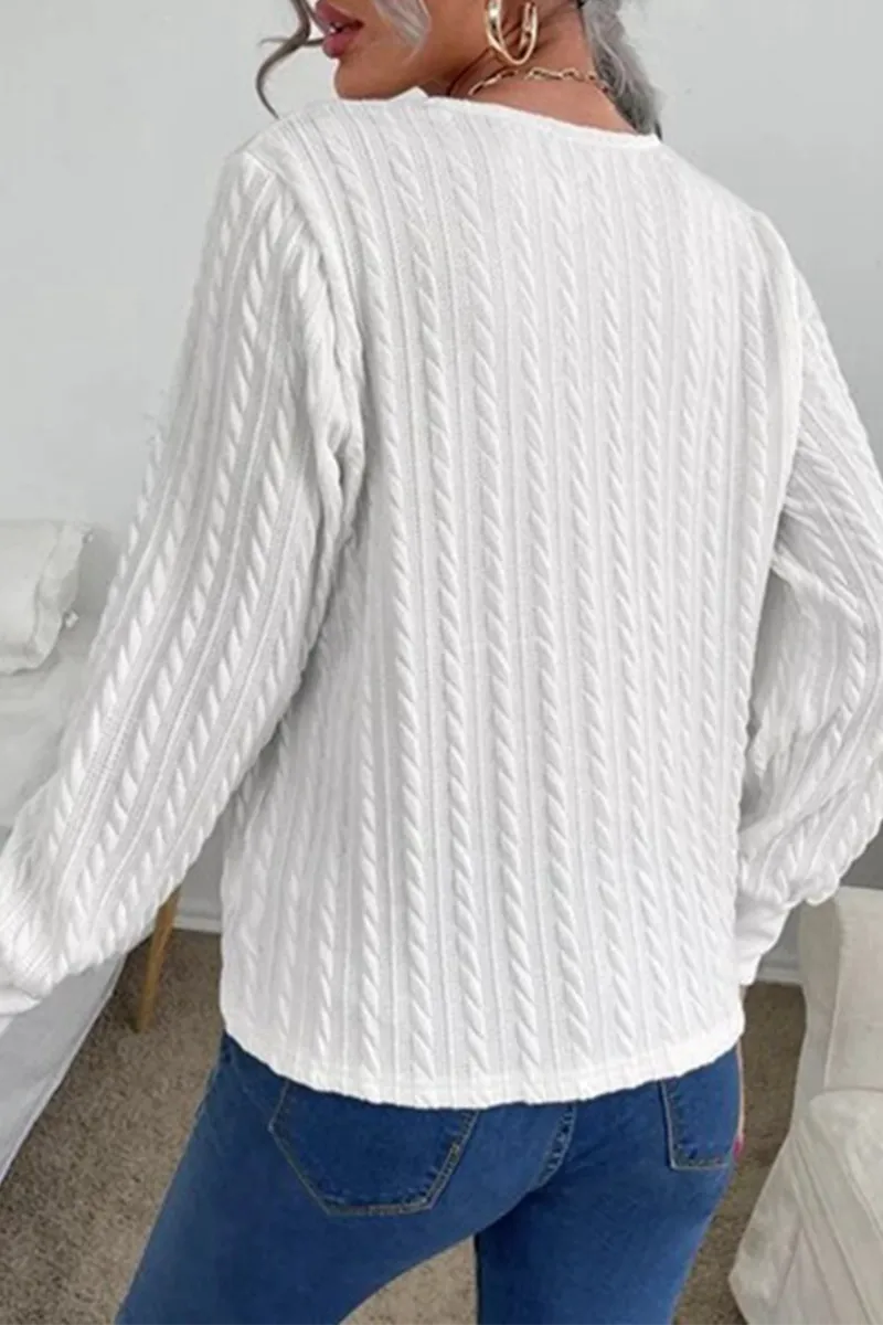 Casual Elegant Solid Lace Split Joint V Neck Tops Sweater