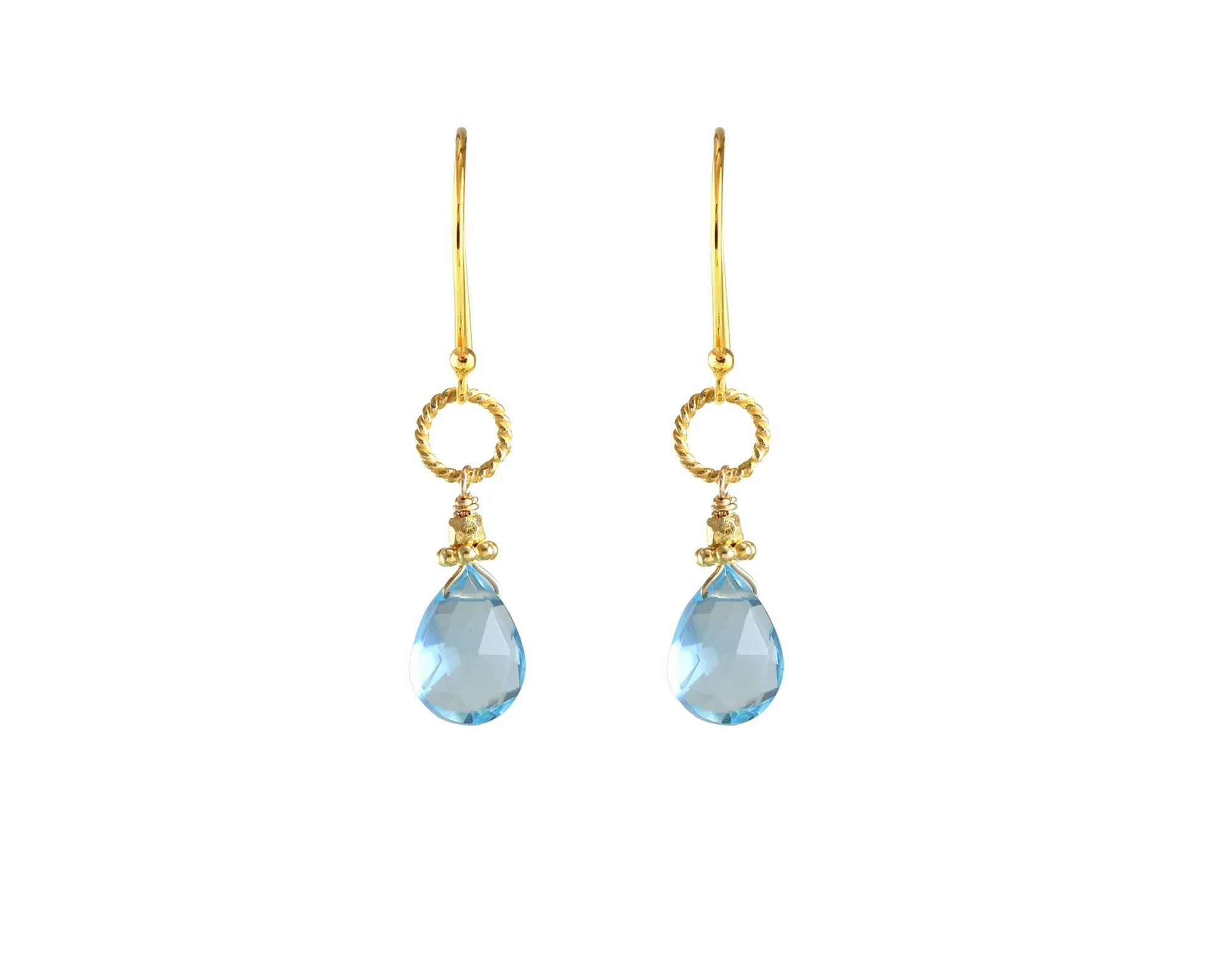 Gold Swiss Blue Quartz Rope Link Earring