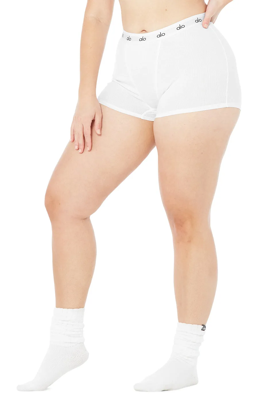 Icon Ribbed Boyshort - White