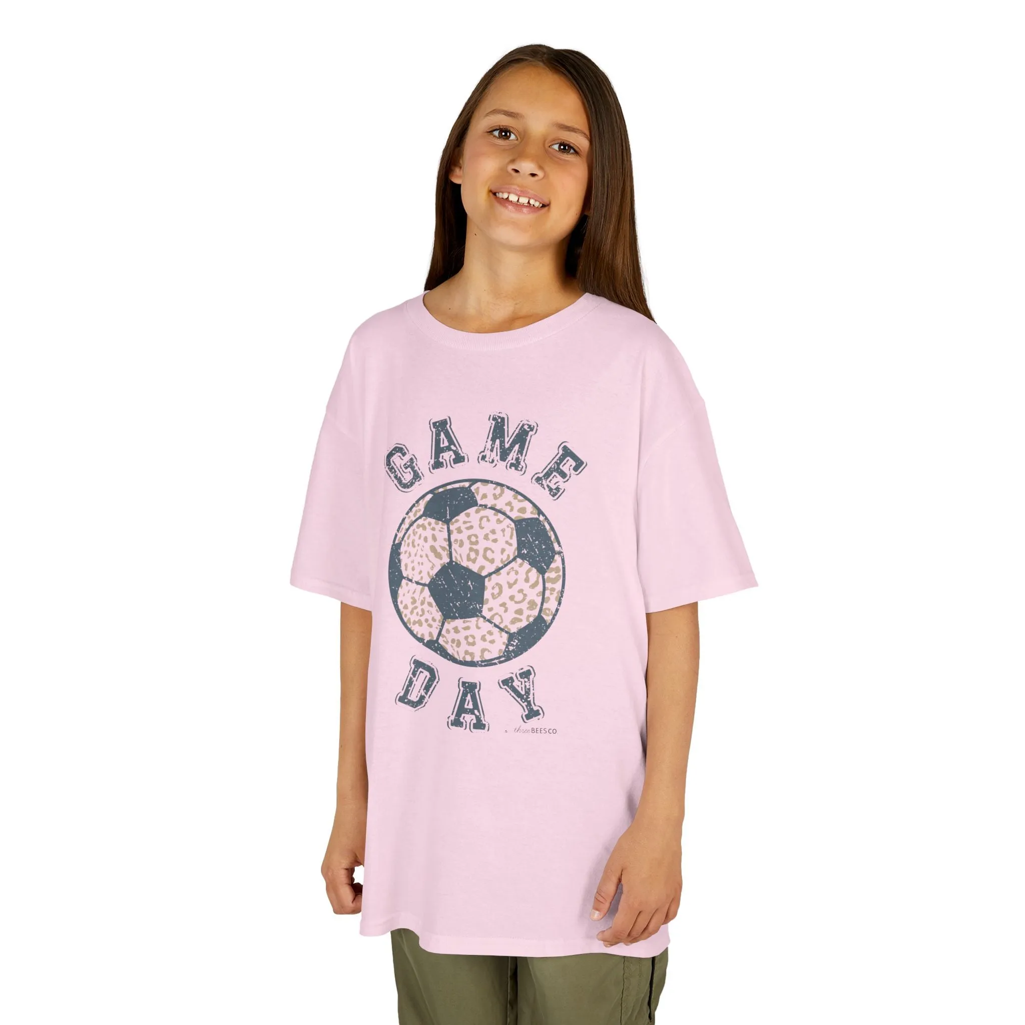 Kids Heavy Cotton Gildan Soccer Game Day Leopard Hive Tee