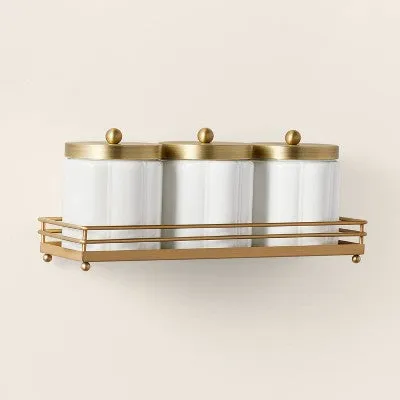 New - Milk Glass Bath Canister Set White/Brass with Wall-Mounting Kit - Hearth & Hand with Magnolia