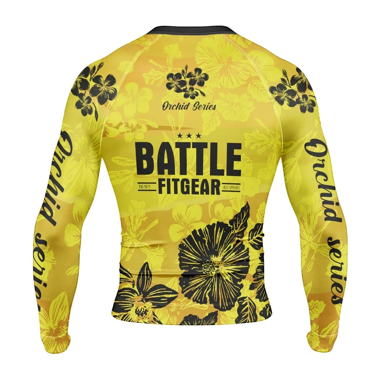 Orchid Series Floral Yellow Heart Pattern Men's Long Sleeve Rash Guard