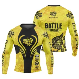 Orchid Series Floral Yellow Heart Pattern Men's Long Sleeve Rash Guard
