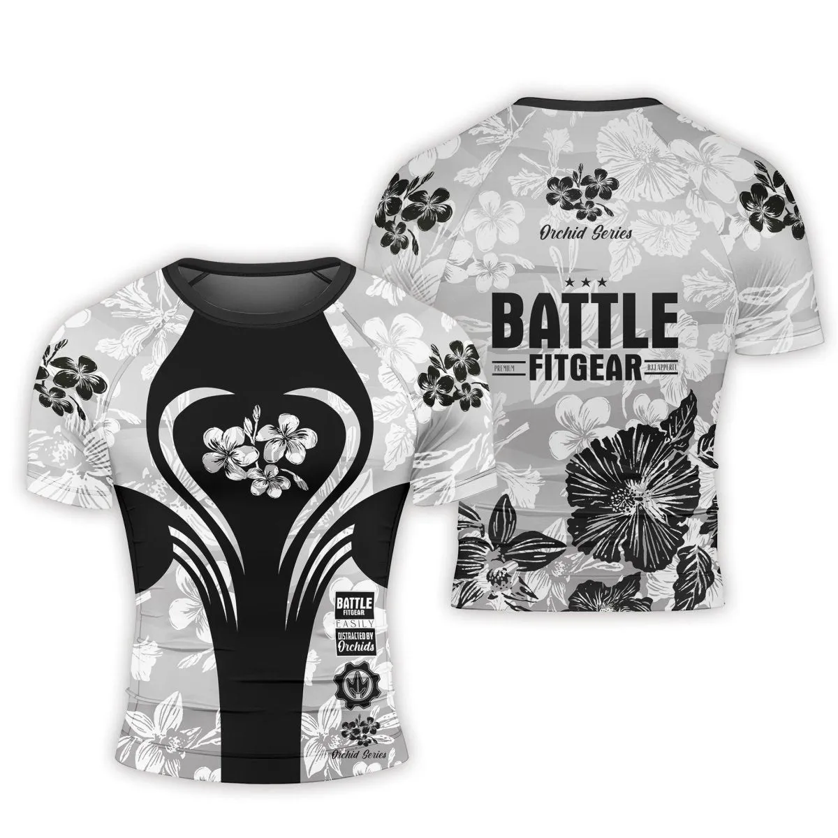 Orchid Series White Heart Pattern Men's Short Sleeve Rash Guard
