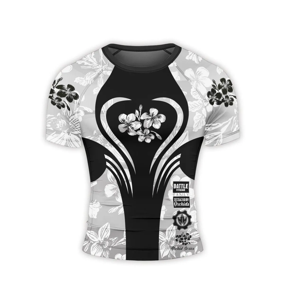 Orchid Series White Heart Pattern Men's Short Sleeve Rash Guard