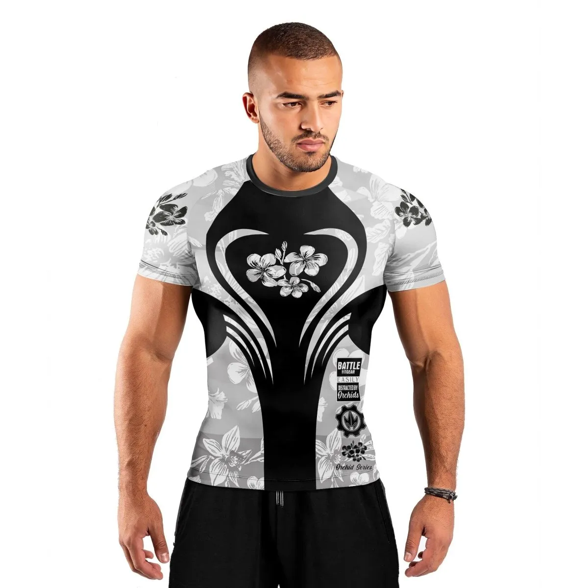 Orchid Series White Heart Pattern Men's Short Sleeve Rash Guard