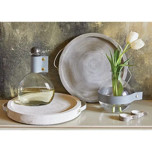 Paulownia   Leather Tray, Grey