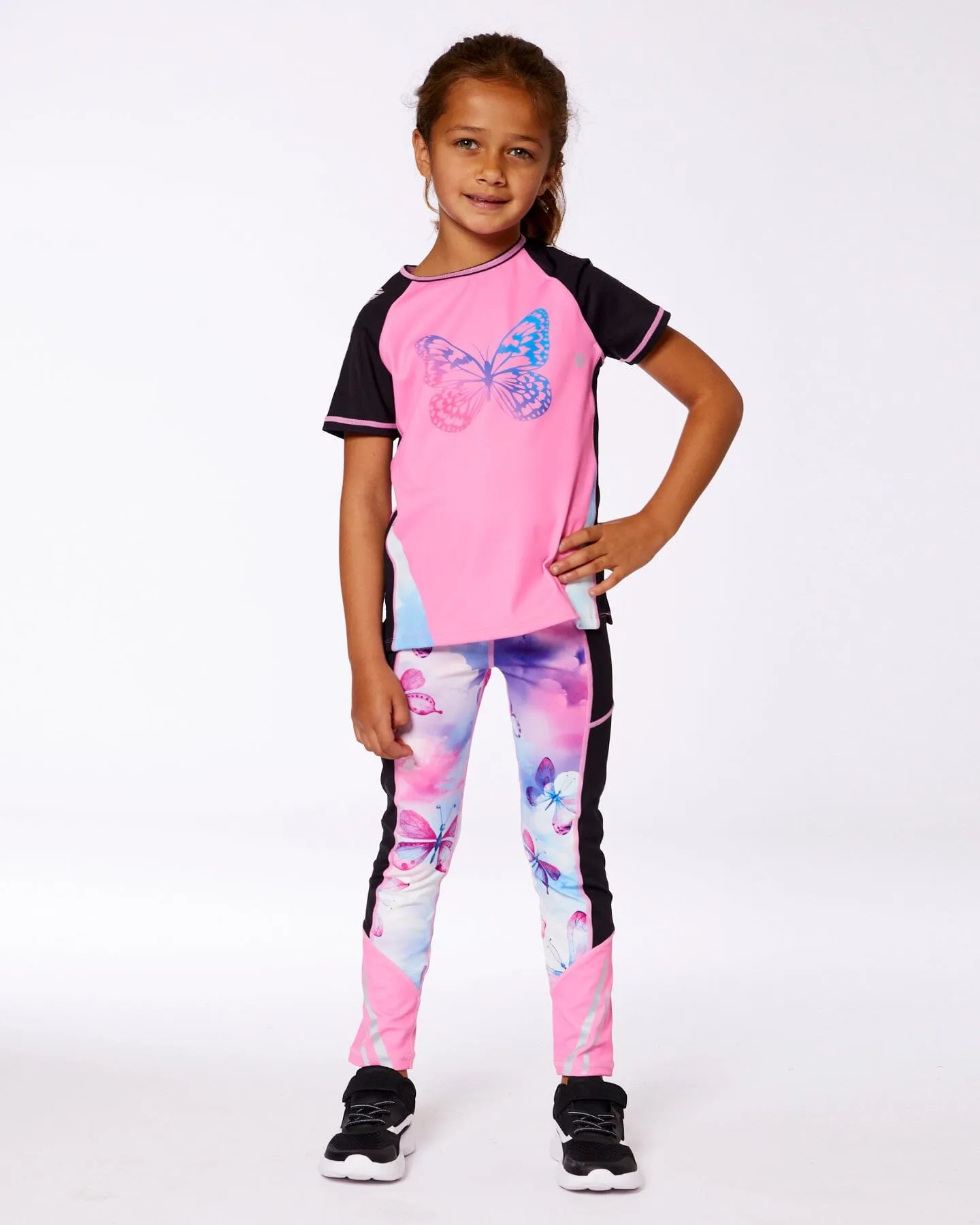 Printed Short Sleeve Athletic Top Pink With Butterflies