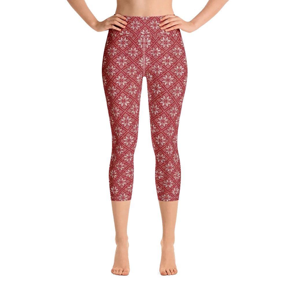 Scarlet Snowflake Capri Yoga Pants
