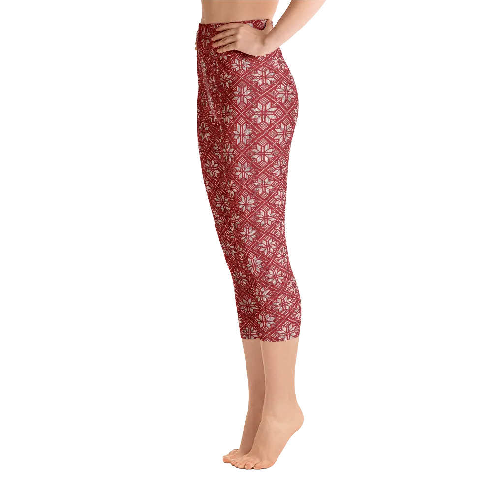 Scarlet Snowflake Capri Yoga Pants