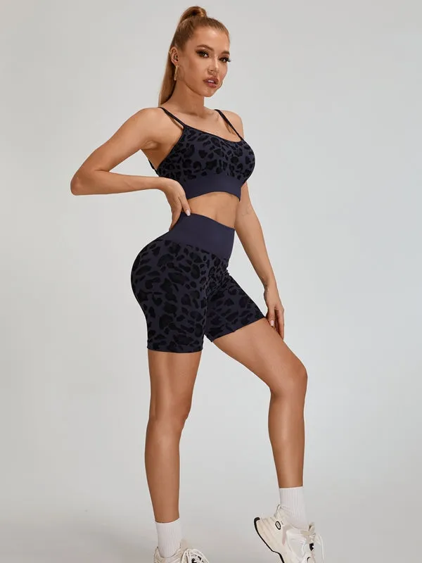 ZASUWA Female Leopard Print Big U Collar Short Tracksuits