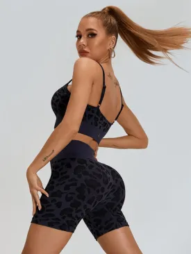 ZASUWA Female Leopard Print Big U Collar Short Tracksuits
